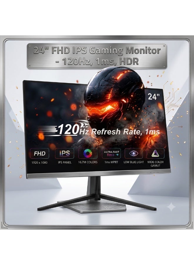 شاشة ألعاب 24 بوصة فل اتش دي FHD بدقة 1920×1080 ومعدل تحديث 120 هرتز مع لوحة IPS وزمن استجابة سريعشاشة العاب ١٢٠ هرتز - Image 1