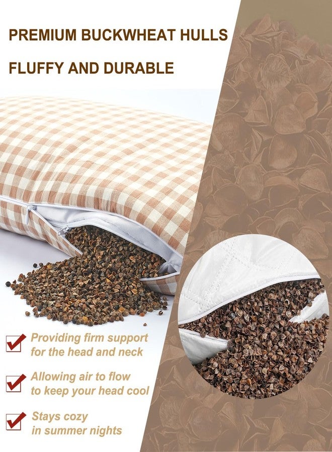 EDMILE Customizable Height Buckwheat Hulls Rectangle Pillow - Firm Spinal Alignment with Cooling Neck Support, Removable Washable Cover for Sleeping, 23x13 Inch Khaki - Image 2
