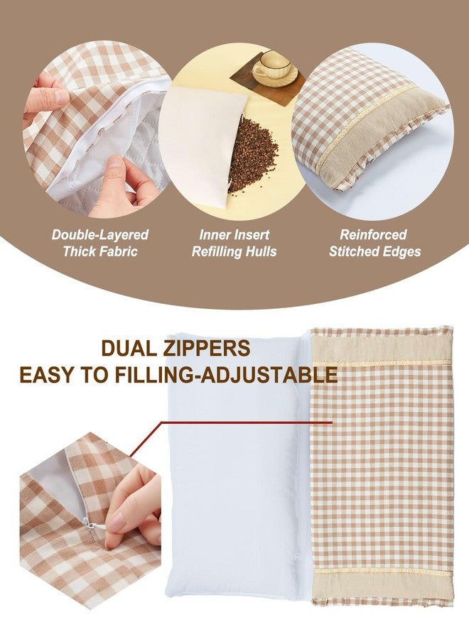 EDMILE Customizable Height Buckwheat Hulls Rectangle Pillow - Firm Spinal Alignment with Cooling Neck Support, Removable Washable Cover for Sleeping, 23x13 Inch Khaki - Image 4