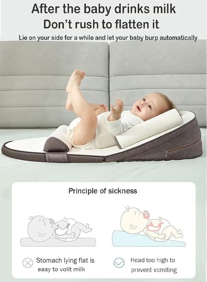 Berma Baby وسادة سفر للأطفال مضادة للارتجاع، تخفف من البصق، وسائد منحدرة، وسادة رضاعة قابلة للتعديل من 0 إلى 30 درجة للرضاعة الطبيعية، حصيرة منحدر الحليب المضادة للبصق، وسادة داعمة من القطن الذكي متعددة الوظائف ومتعددة الطبقات، وسادة دعم الوضعية يمكن تعديل الارتفاع، تصميم هندسي بني - Image 2