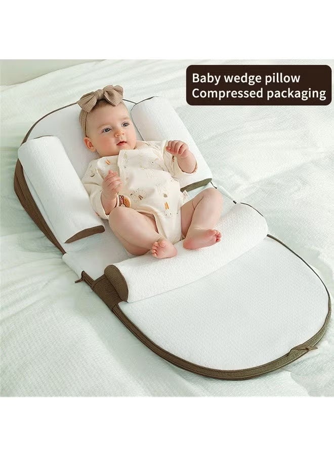 Berma Baby وسادة سفر للأطفال مضادة للارتجاع، تخفف من البصق، وسائد منحدرة، وسادة رضاعة قابلة للتعديل من 0 إلى 30 درجة للرضاعة الطبيعية، حصيرة منحدر الحليب المضادة للبصق، وسادة داعمة من القطن الذكي متعددة الوظائف ومتعددة الطبقات، وسادة دعم الوضعية يمكن تعديل الارتفاع، تصميم هندسي بني - Image 5