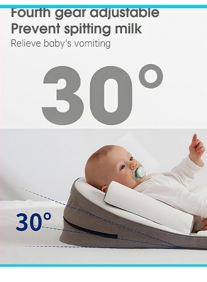 Berma Baby وسادة سفر للأطفال مضادة للارتجاع، تخفف من البصق، وسائد منحدرة، وسادة رضاعة قابلة للتعديل من 0 إلى 30 درجة للرضاعة الطبيعية، حصيرة منحدر الحليب المضادة للبصق، وسادة داعمة من القطن الذكي متعددة الوظائف ومتعددة الطبقات، وسادة دعم الوضعية يمكن تعديل الارتفاع، تصميم هندسي بني - Image 3