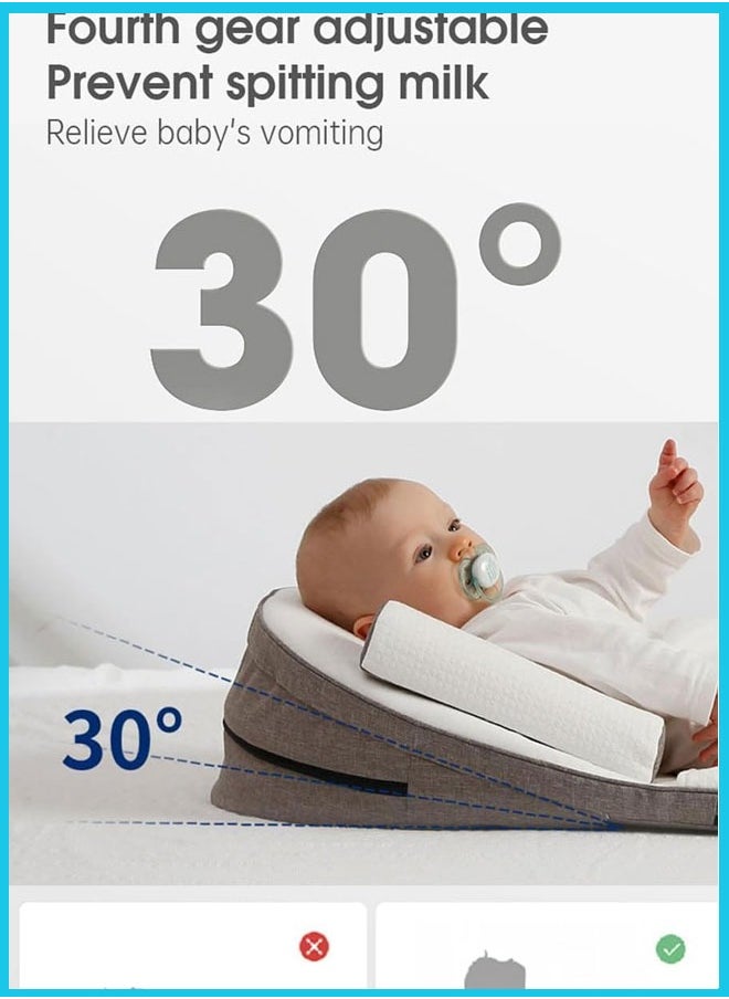 Berma Baby سرير استرخاء للرضيع، سرير سفر للرضع، عش نوم للرضيع، وسادة نوم إسفين للرضيع، وسادة مضادة للارتجاع، ارتفاعها قابل للتعديل من 0-30 درجة تخفف من القيء الحليب، المغص المعوي، قضبان جانبية (كاكي)  - Image 5