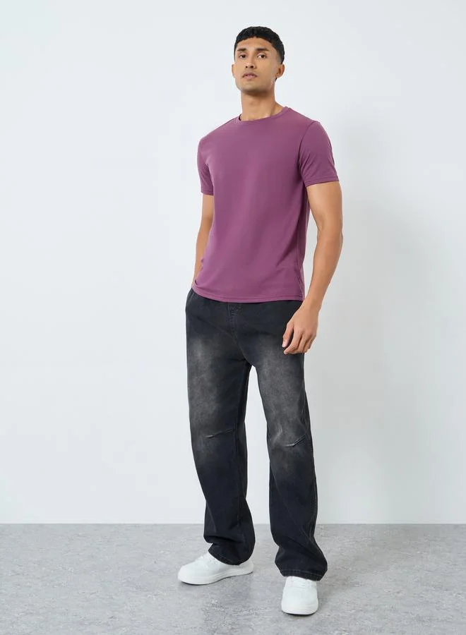 Styli Solid Regular Fit Cotton Rich T-Shirt