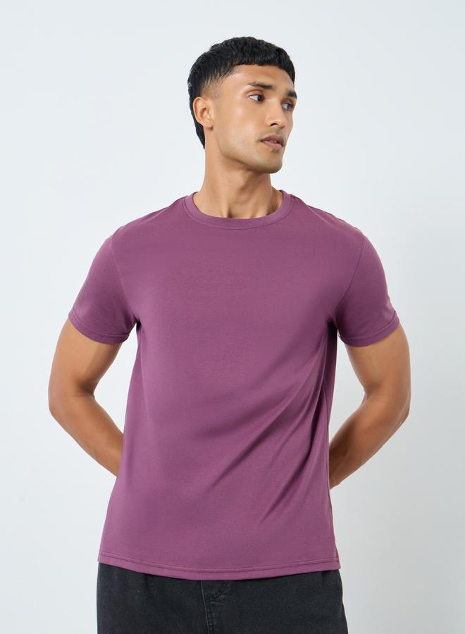 Styli Solid Regular Fit Cotton Rich T-Shirt - Image 1
