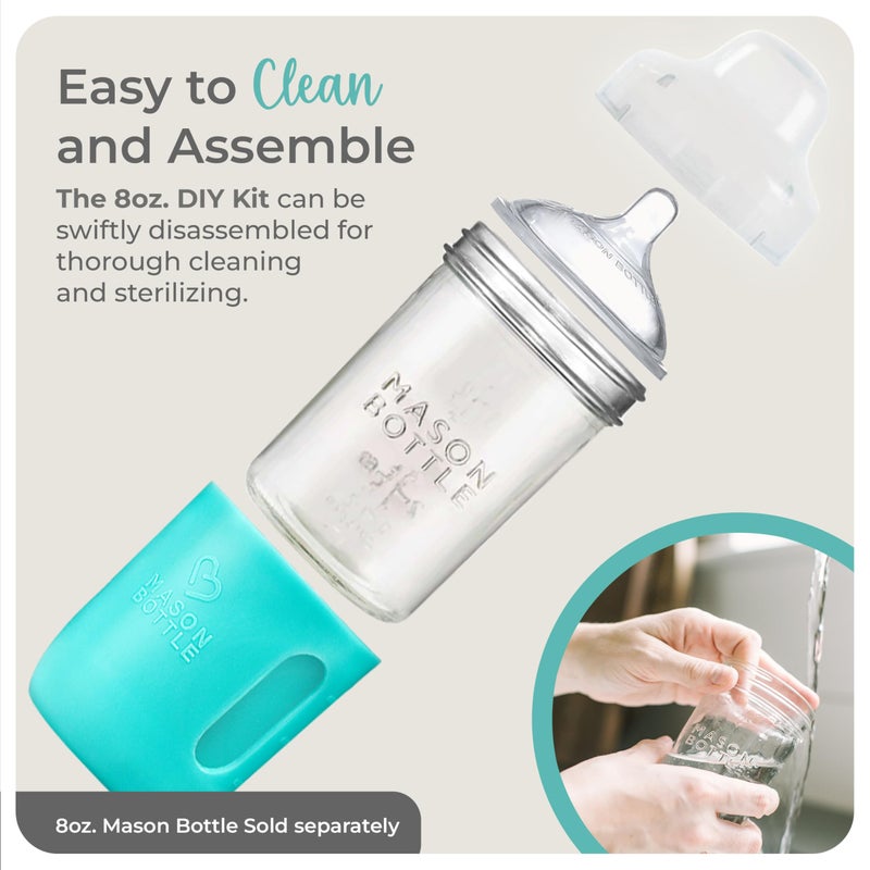 Mason Bottle Glass Baby Bottle DIY Kit â€“ Fits 8oz Mason Jars â€“ Includes 2X Slow Flow Nipples, Silicone Sleeve, and Cap (Ring, Lid, and Jar Not Included) â€“ Made in USA - Image 3