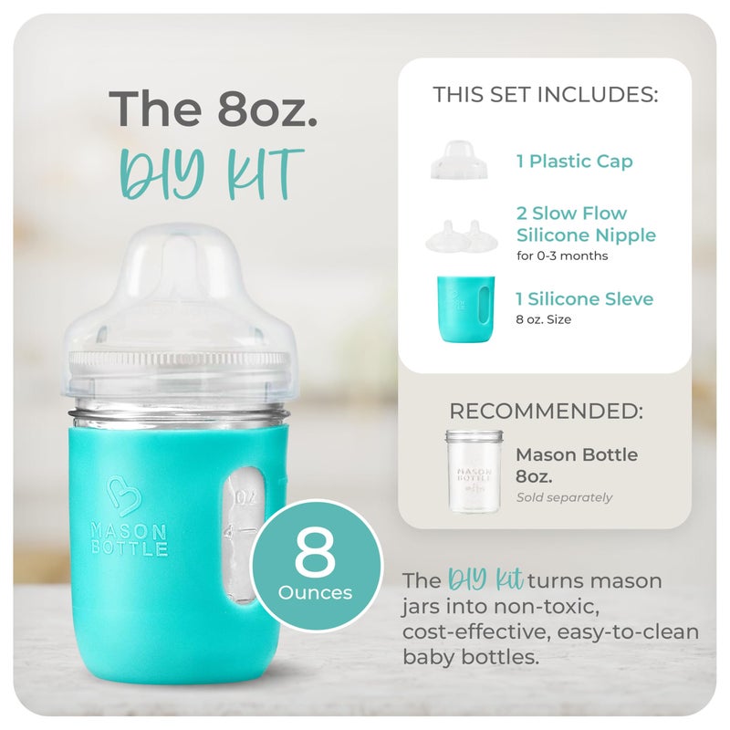 Mason Bottle Glass Baby Bottle DIY Kit â€“ Fits 8oz Mason Jars â€“ Includes 2X Slow Flow Nipples, Silicone Sleeve, and Cap (Ring, Lid, and Jar Not Included) â€“ Made in USA - Image 2