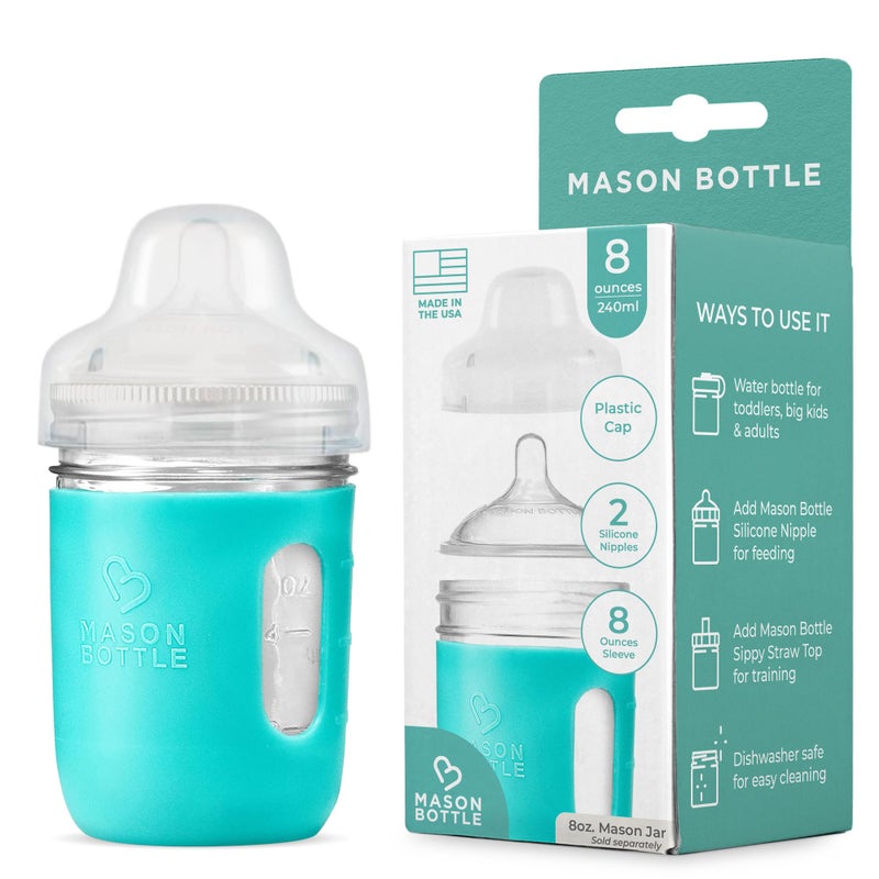 Mason Bottle Glass Baby Bottle DIY Kit â€“ Fits 8oz Mason Jars â€“ Includes 2X Slow Flow Nipples, Silicone Sleeve, and Cap (Ring, Lid, and Jar Not Included) â€“ Made in USA - Image 1