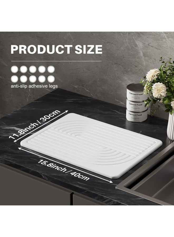 Slow Slog Stone Dish Drying Mat for Kitchen Counter Diatomaceous Earth Drying Mat, 15.8"x11.8" Super Absorbent Drying Stone, Quick Dry, Heat Resistant, Odorless (White) - Image 5