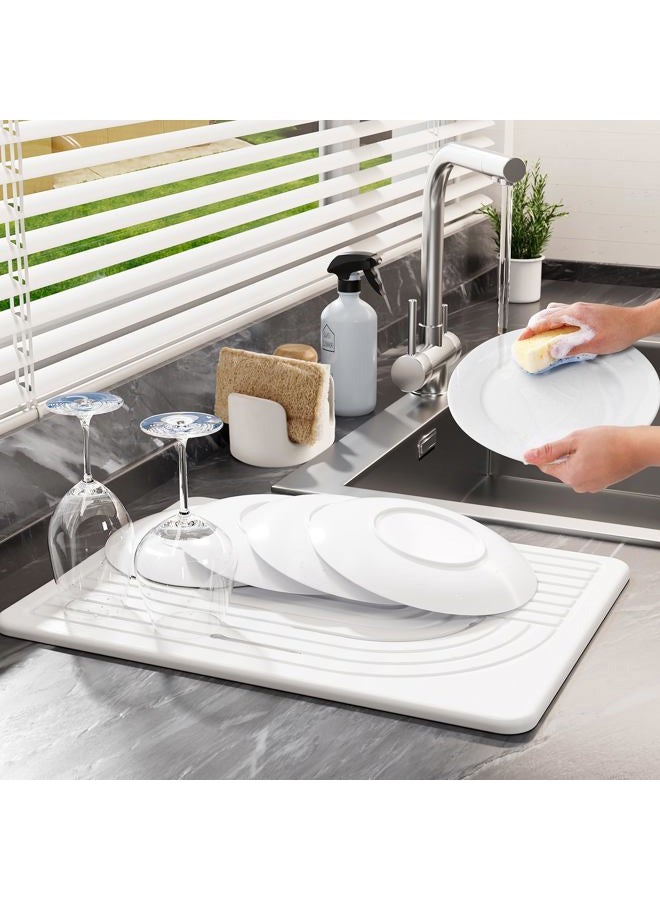 Slow Slog Stone Dish Drying Mat for Kitchen Counter Diatomaceous Earth Drying Mat, 15.8"x11.8" Super Absorbent Drying Stone, Quick Dry, Heat Resistant, Odorless (White) - Image 3