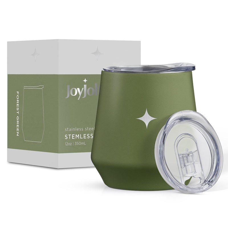 JoyJolt JoyJolt TriInsulated Wine Tumbler with Lid Pack 12 oz Tumbler Slider and Straw Lids Vacuum Double Walled Stainless Steel Stemless Wine Glass Copper Lined for Very Cold Drinks Travel and Camping 
