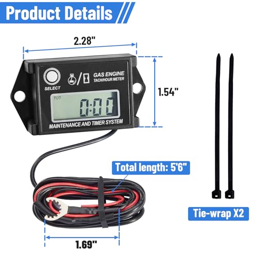 CarBole عداد دورات رقمي صغير ساعة متر مؤقت وظيفة عداد RPM للدراجة الثلجية وزلاجات الدراجات النارية وكارتين جزازة العشب - Image 2