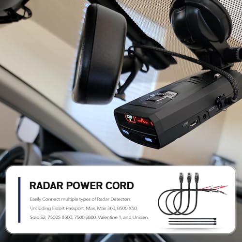 Xislet 16.5" Radar Detector Hardwire Power Cord Mirror Wire Plug Tap Compatible with Escort Valentine One Uniden Beltronics with Inline Fuse Mount RJ11 - Set of 3 - Image 2