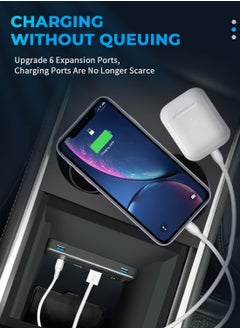 Y&D 6 in 1 USB Hub Accessories Docking Station for Tesla 2021 2022 Model Y 3 , Car of Center Console Smart Sensor Provides Charging & Data Transfer Phones, Game Controller  - Image 2