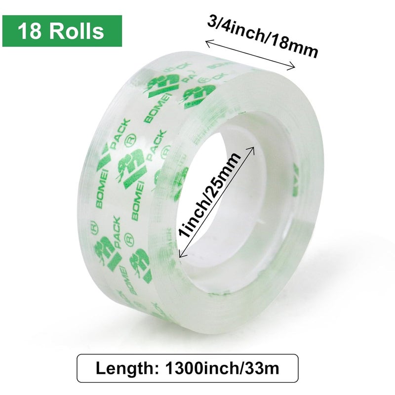 BOMEI PACK 9 Rolls Easy Tear Stationery Office Tape Clear 18 mm x 33 m Sticky Presents wraping DIY Craft Sealing Small Tape School Home Letter Labeling - Image 2