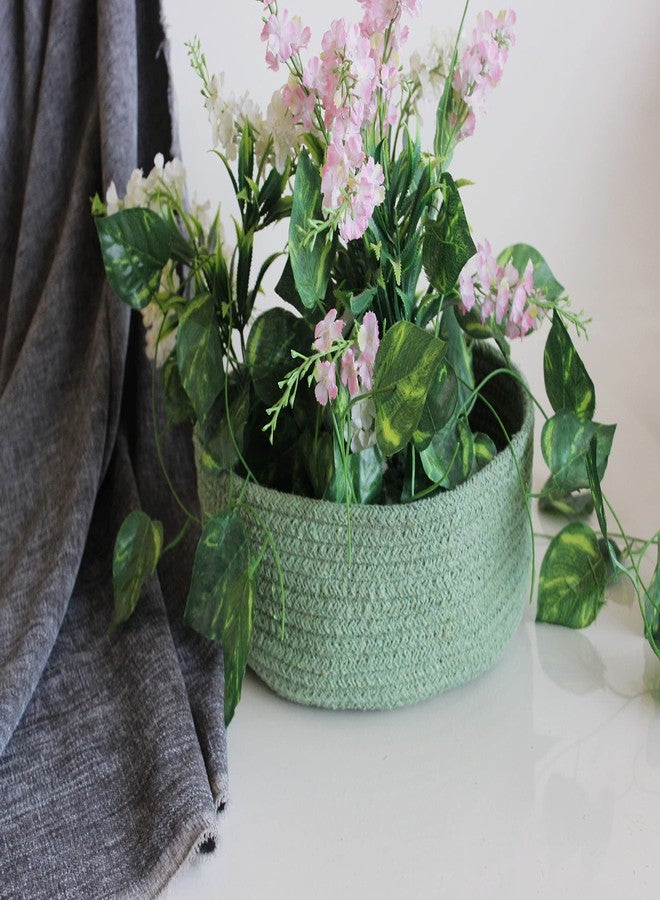 Monstera Hut ® Olive Green Jute Round Baskets/Organizers, 100% Natural Handcrafted Jute Planter Pots Storage Baskets for Home and Bathroom, Outdoor - Image 1