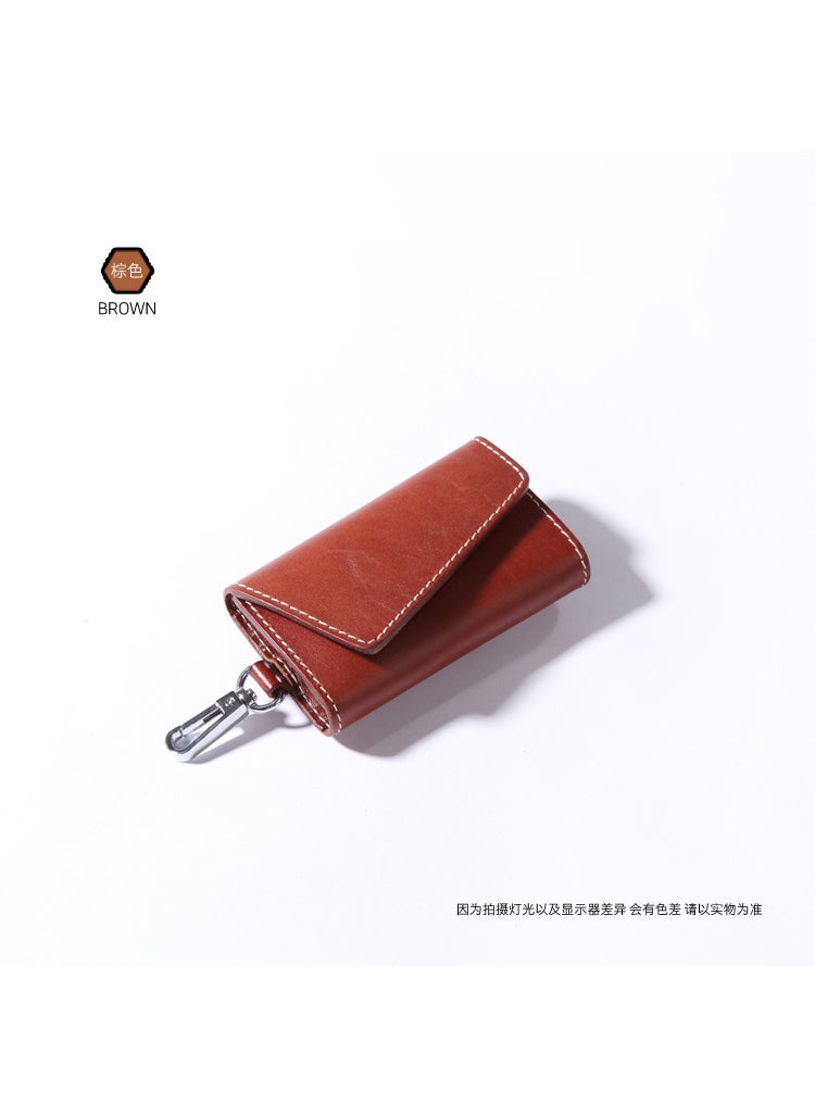 Generic Vegetarian Leather Car Key Case Br5012 Button Seal Cow Leather Pullover Layer Car Key Wallet Brown 