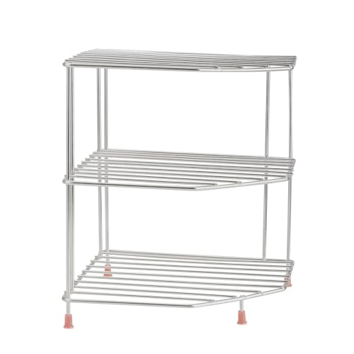 TechSrmaji 3-Tier Stainless Steel Kitchen Organizer Rack Corner Shelf Rack For Kitchen Storage | Plate & Bowl Holder | Kitchen Steel Rack Stand For Sink, Slab, And Cabinet,Free Standing - Image 4