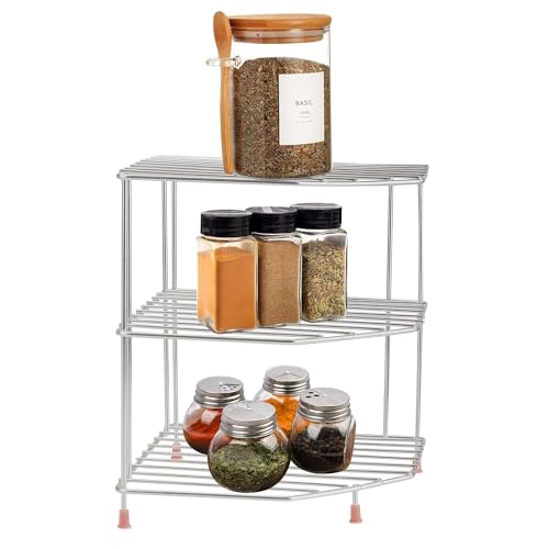 TechSrmaji 3-Tier Stainless Steel Kitchen Organizer Rack Corner Shelf Rack For Kitchen Storage | Plate & Bowl Holder | Kitchen Steel Rack Stand For Sink, Slab, And Cabinet,Free Standing - Image 1