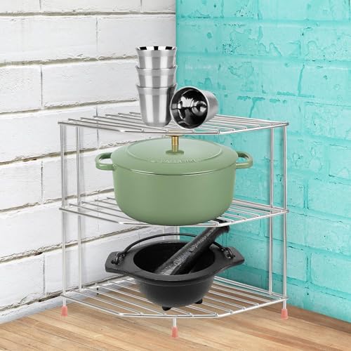 TechSrmaji 3-Tier Stainless Steel Kitchen Organizer Rack Corner Shelf Rack For Kitchen Storage | Plate & Bowl Holder | Kitchen Steel Rack Stand For Sink, Slab, And Cabinet,Free Standing - Image 5