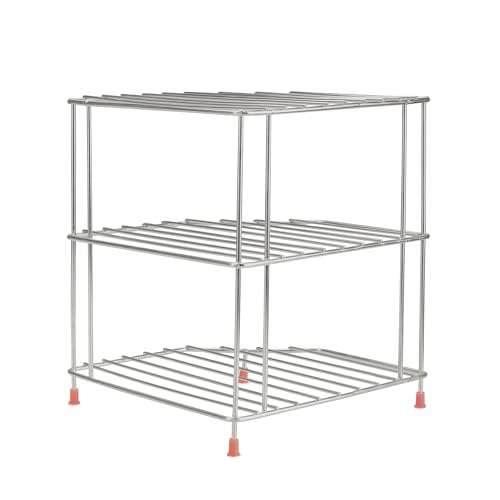 TechSrmaji 3-Tier Stainless Steel Kitchen Organizer Rack Corner Shelf Rack For Kitchen Storage | Plate & Bowl Holder | Kitchen Steel Rack Stand For Sink, Slab, And Cabinet,Free Standing - Image 3
