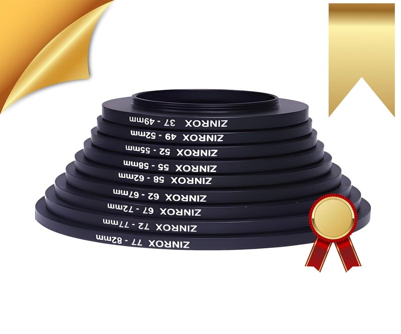 ZINROX® 37mm to 82mm Made in India Stepping Up Ring Filter Adapter, 9 Pieces Set, Sizes: 37-49mm, 49-52mm, 52-55mm, 55-58mm, 58-62mm, 62-67mm, 67-72mm, 72-77mm, and 77-82mm - Image 3