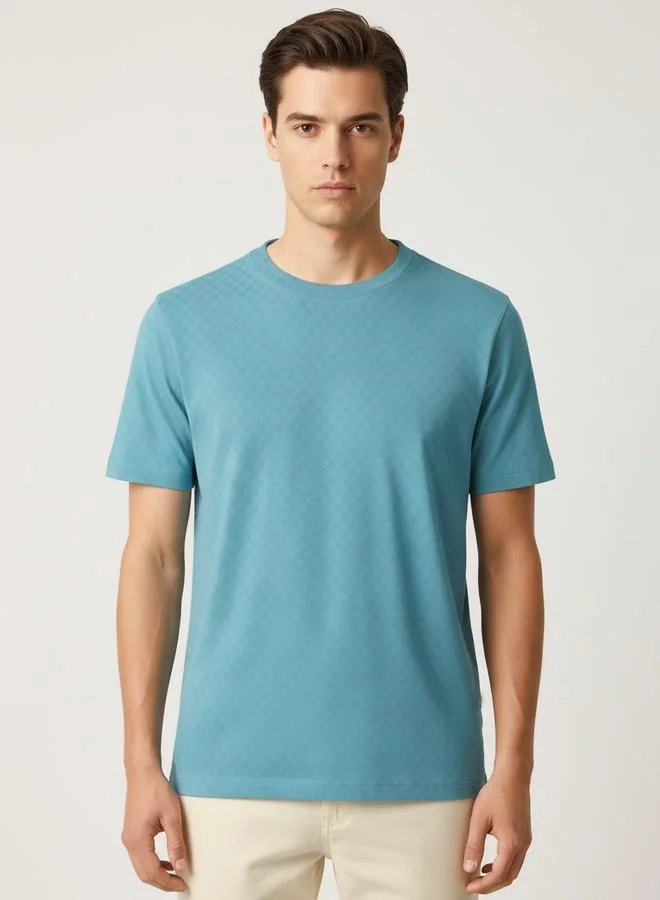Clans&Hans Men Green Textured Crew Neck T-Shirt