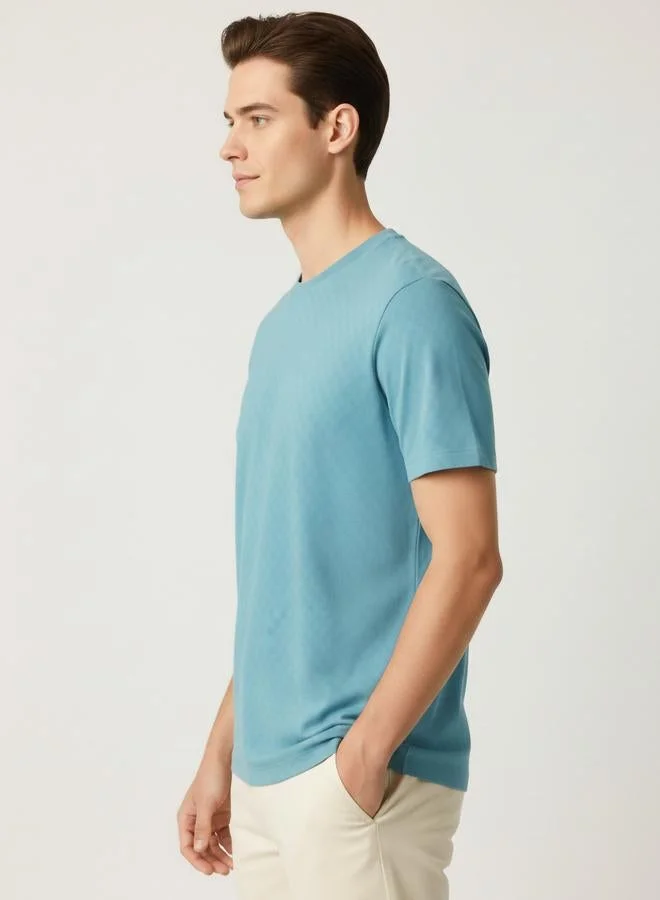 Clans&Hans Men Green Textured Crew Neck T-Shirt