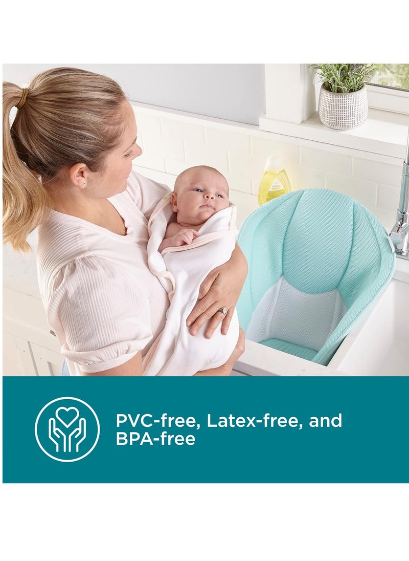 Contours - Contours Cozy Baby Bathtub, Infant Bath Seat, Baby Bath Seat, Baby Sink Bath, Supportive Baby Bath Seat, Newborn Bathtub, Plush 3D Mesh, Quick-Dry Materials, for Sink, 0-6 Months - Blue, Mint - Image 1