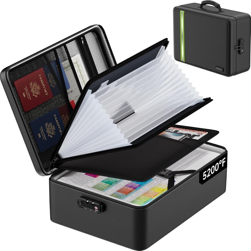 5200℉ Fireproof Document Bag, Plenty of Pockets, Legal Size/Letter/A4, Waterproof Zipper Document Box with Lock, 4-Layer Important Document Organizer, 17"x12"x5.3" Portable Home Travel Office Safe Box - Image 1