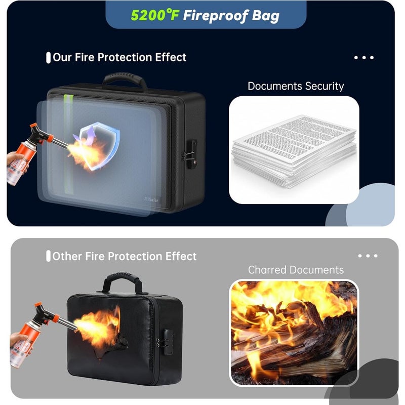 5200℉ Fireproof Document Bag, Plenty of Pockets, Legal Size/Letter/A4, Waterproof Zipper Document Box with Lock, 4-Layer Important Document Organizer, 17"x12"x5.3" Portable Home Travel Office Safe Box - Image 4