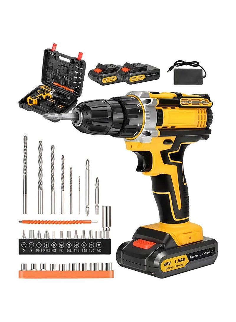 48V Cordless Drill Set with 2 Batteries, Fast Charger, Variable Speed, 24 Accessories & 3/8" Keyless Chuck – Power Drill for Home & Professional Use - Image 1