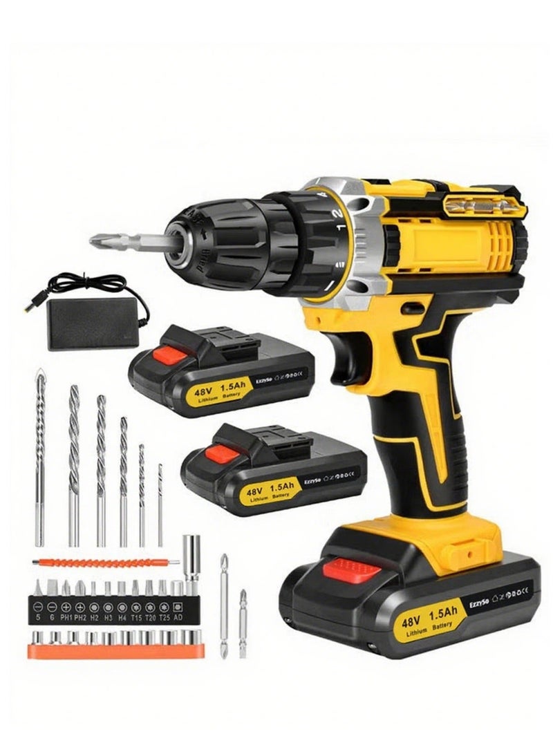 48V Cordless Drill Set with 2 Batteries, Fast Charger, Variable Speed, 24 Accessories & 3/8" Keyless Chuck – Power Drill for Home & Professional Use - Image 2