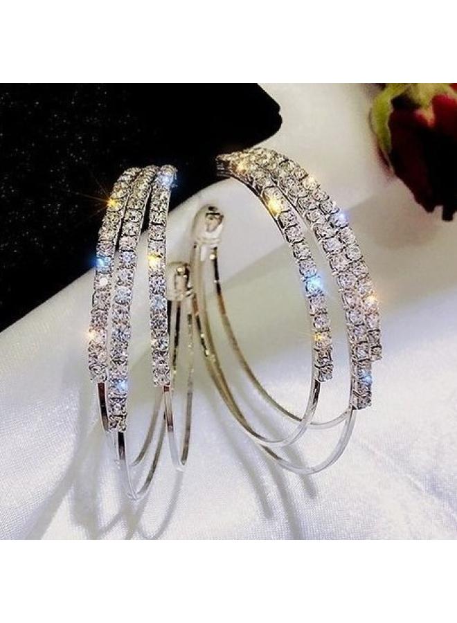 S925 Silver Needle European And American Diamond Geometric Circle Earrings Korean Temperament All-match C- Shaped Earrings Earrings Earrings B57 