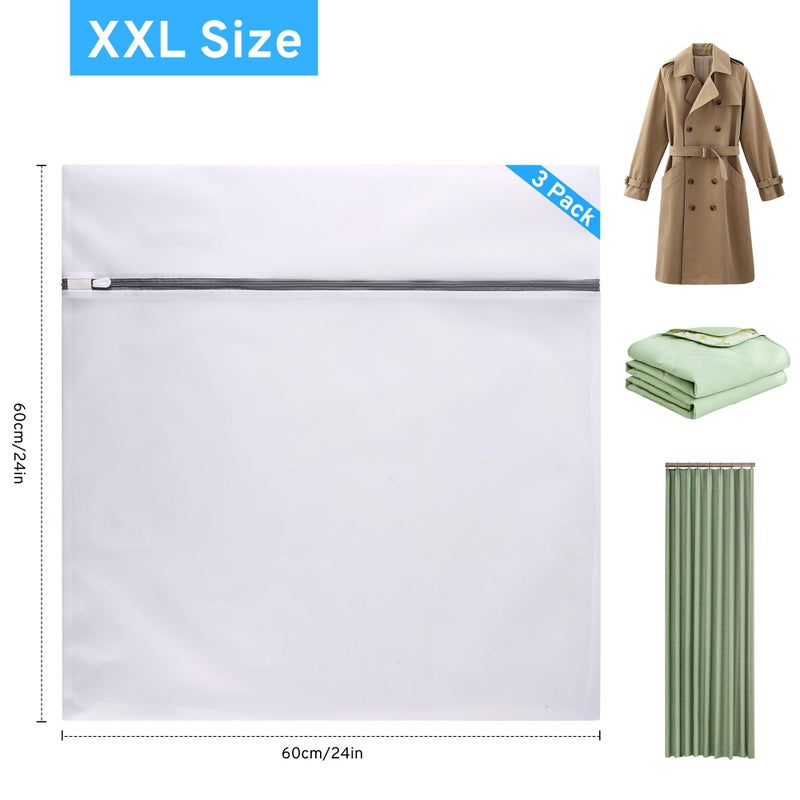 3-Pack Mesh Laundry Bags with Auto-Lock Zipper, XXL 24x24 Inch, White Fine Mesh, for Delicates - Image 2
