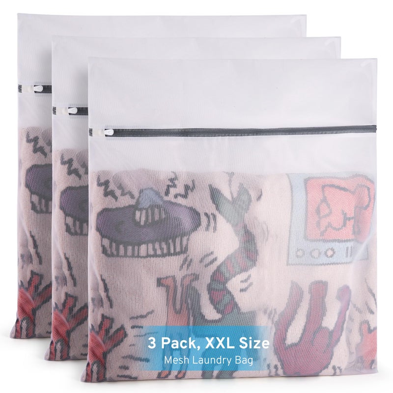 3-Pack Mesh Laundry Bags with Auto-Lock Zipper, XXL 24x24 Inch, White Fine Mesh, for Delicates - Image 1