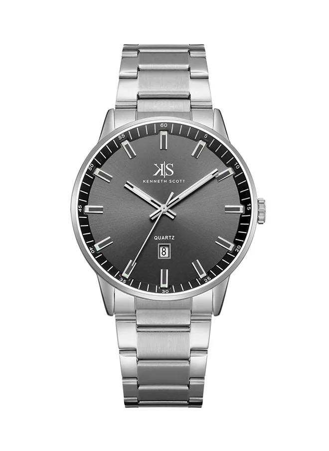 كينيث سكوت Kenneth Scott Men's Quartz Movement Watch, Analog Display and Stainless Steel Strap - K22010-SBSB, Silver