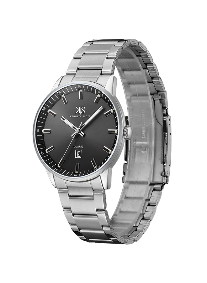 كينيث سكوت Kenneth Scott Men's Quartz Movement Watch, Analog Display and Stainless Steel Strap - K22010-SBSB, Silver