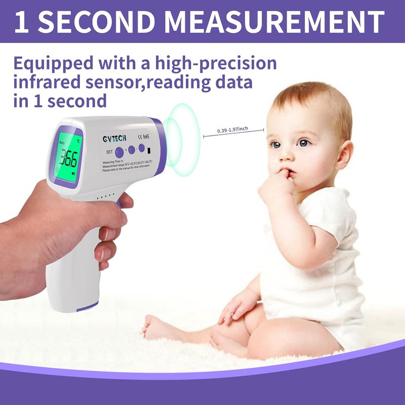 GVTECH NonContact Infrared Forehead Electronic Thermometer Gun Digital Thermometer Accurate Fast Measurement with Three Color Back Light Display of Temperature Gun for Child Adult Home Health Care - Image 5