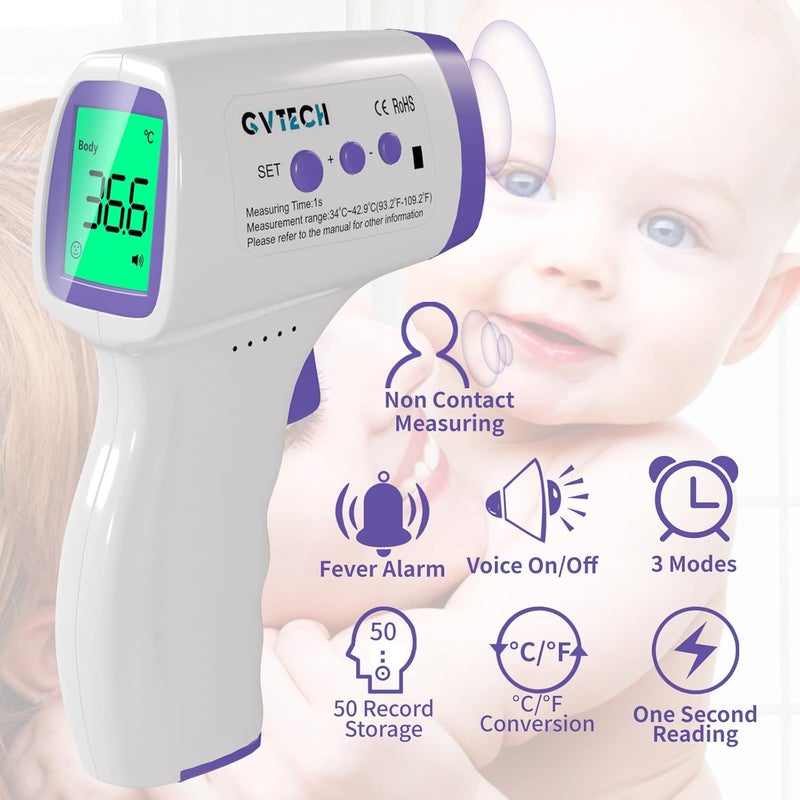 GVTECH NonContact Infrared Forehead Electronic Thermometer Gun Digital Thermometer Accurate Fast Measurement with Three Color Back Light Display of Temperature Gun for Child Adult Home Health Care - Image 4