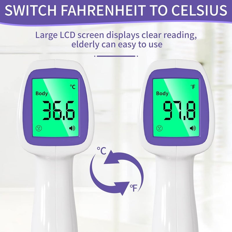 GVTECH NonContact Infrared Forehead Electronic Thermometer Gun Digital Thermometer Accurate Fast Measurement with Three Color Back Light Display of Temperature Gun for Child Adult Home Health Care - Image 3