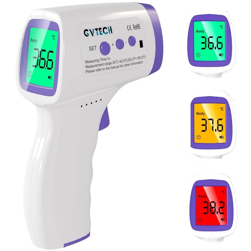 GVTECH NonContact Infrared Forehead Electronic Thermometer Gun Digital Thermometer Accurate Fast Measurement with Three Color Back Light Display of Temperature Gun for Child Adult Home Health Care - Image 1