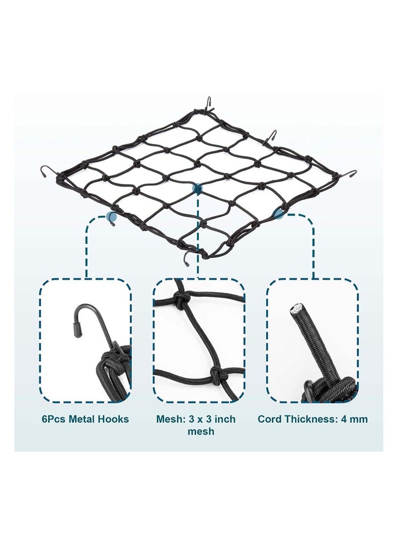 Cargo Net Elastic Motorcycle Luggage Bungee Netting with 6 Adjustable Metal Hooks Stretchable Bungee Cord Mesh Load Net for Bike Paddle board Quad Canoe Moped ATV 2 Pcs