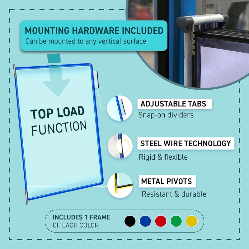 Tarifold DJOIS by - Wall Mount Reference & Display System - Durable Steel Wire Frames- 5 Double-Sided Pockets - 10 Sheet Capacity - Made in France - Image 5