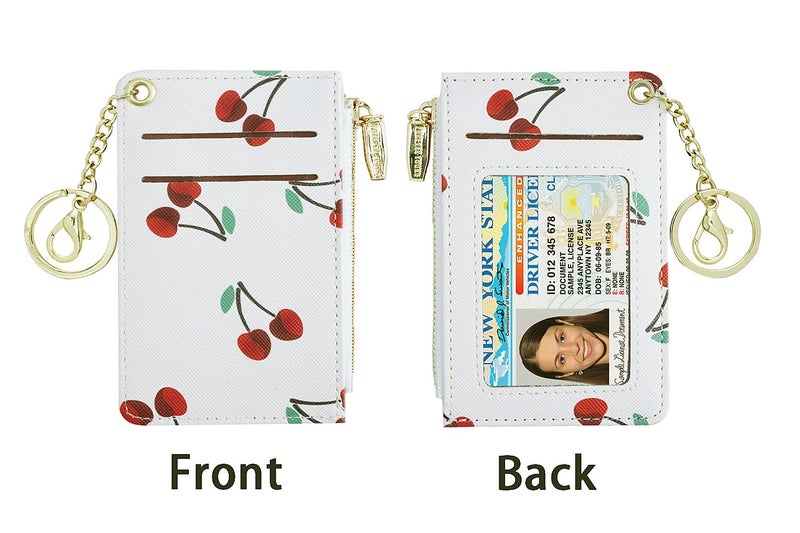 Prometheism Small Wallets for Women Slim Leather Card Case Holder Wallet Coin Change Purse with Keychain (Cherry) - Image 3