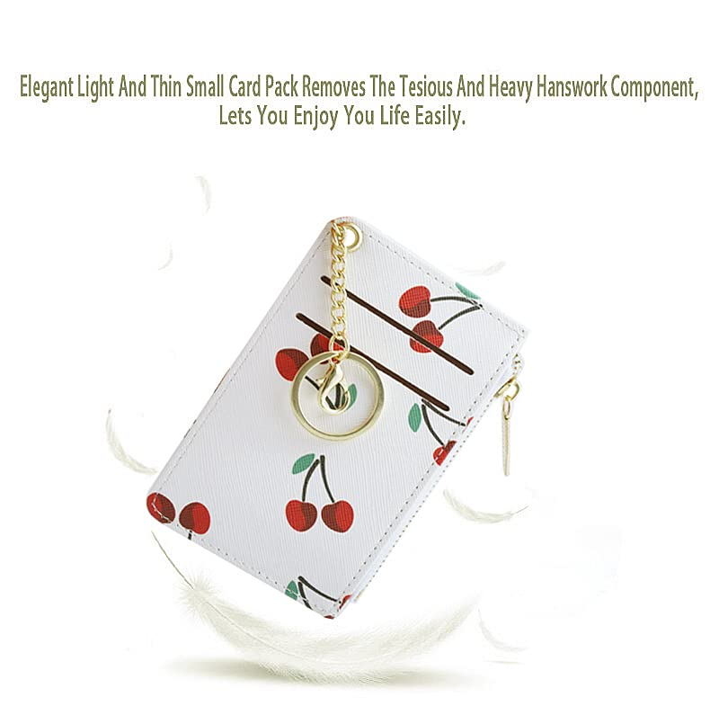 Prometheism Small Wallets for Women Slim Leather Card Case Holder Wallet Coin Change Purse with Keychain (Cherry) - Image 5