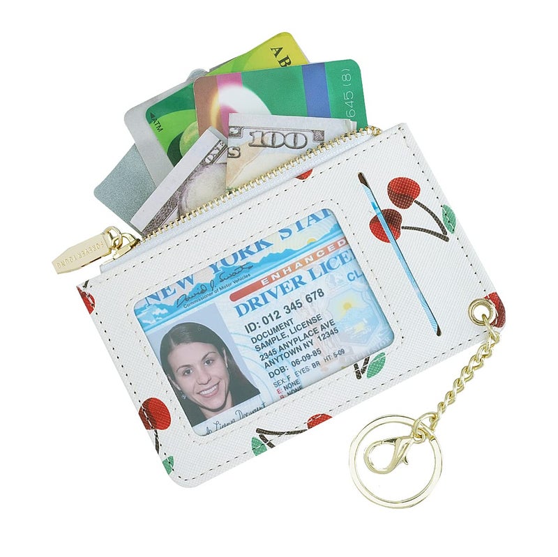 Prometheism Small Wallets for Women Slim Leather Card Case Holder Wallet Coin Change Purse with Keychain (Cherry) - Image 2
