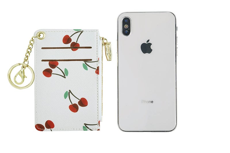Prometheism Small Wallets for Women Slim Leather Card Case Holder Wallet Coin Change Purse with Keychain (Cherry) - Image 4
