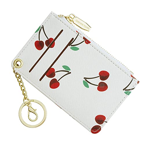 Prometheism Small Wallets for Women Slim Leather Card Case Holder Wallet Coin Change Purse with Keychain (Cherry) - Image 1