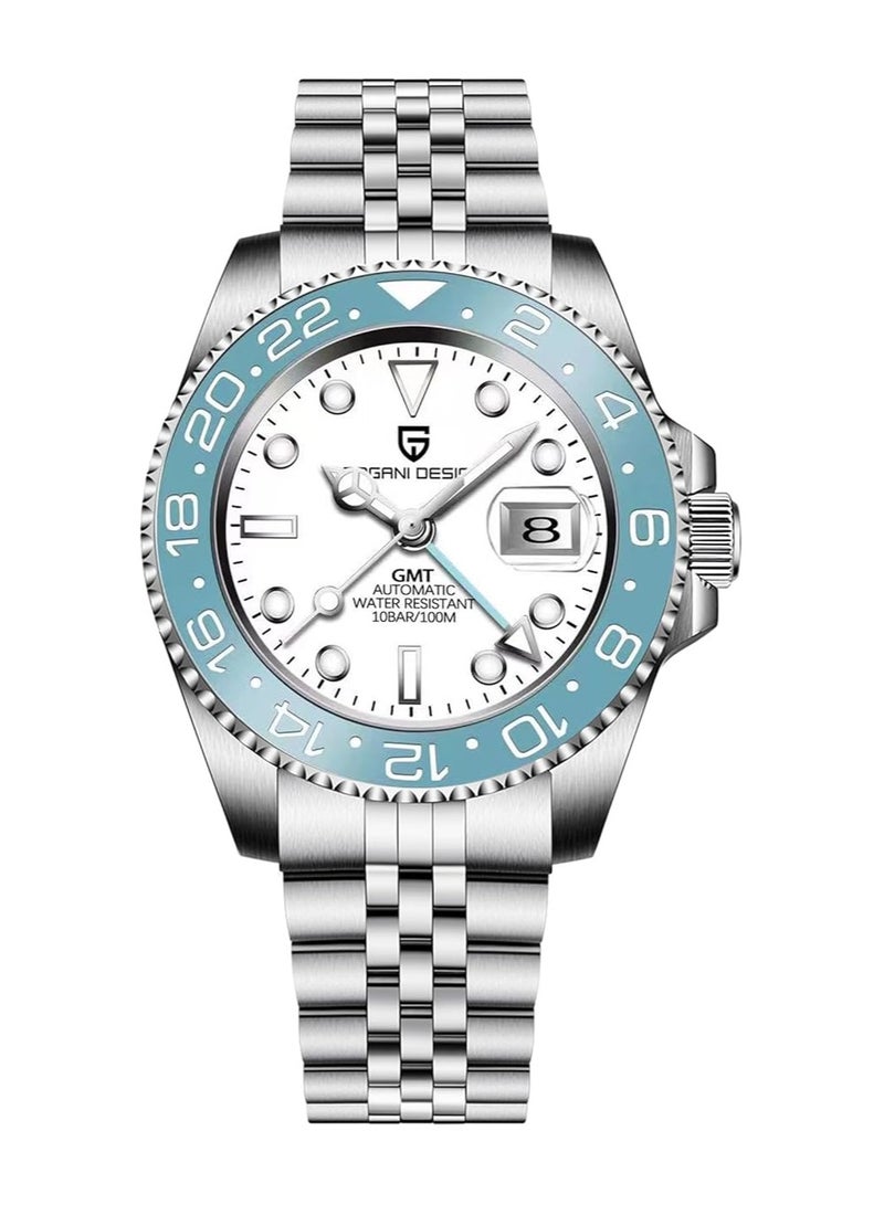 PAGANI DESIGN PD1662 White Dial GMT Automatic Men’s Watch Stainless Steel Jubilee Strap - Image 1